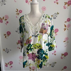 PREMISE Floral Linen Blend Tunic Top Size Small